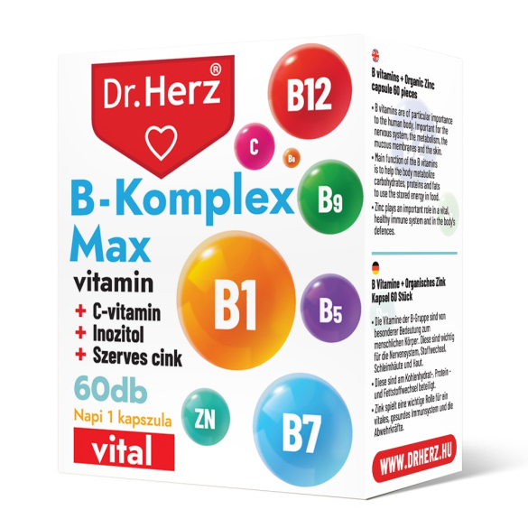 Dr. Herz B-Komplex Max+C-vitamin+Inozitol+Szerves Cink kapszula 60 db