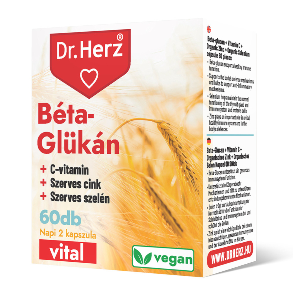 Dr. Herz Béta-Glükán+Szerves Cink,Szelén+C-vitamin vegan kapszula 60 db