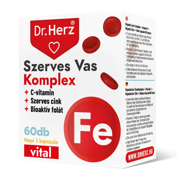 Dr. Herz Szerves Vas komplex+C-vitamin+Szerves Cink+Folát kapszula 60 db
